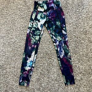 Floral-Print Active Leggings - Purple & Green